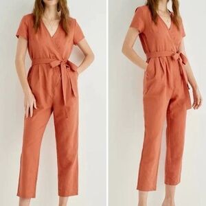 Grae Cove NEW Coral Orange Belted Wrap Style Lightweight‎ Jumpsuit Size Small